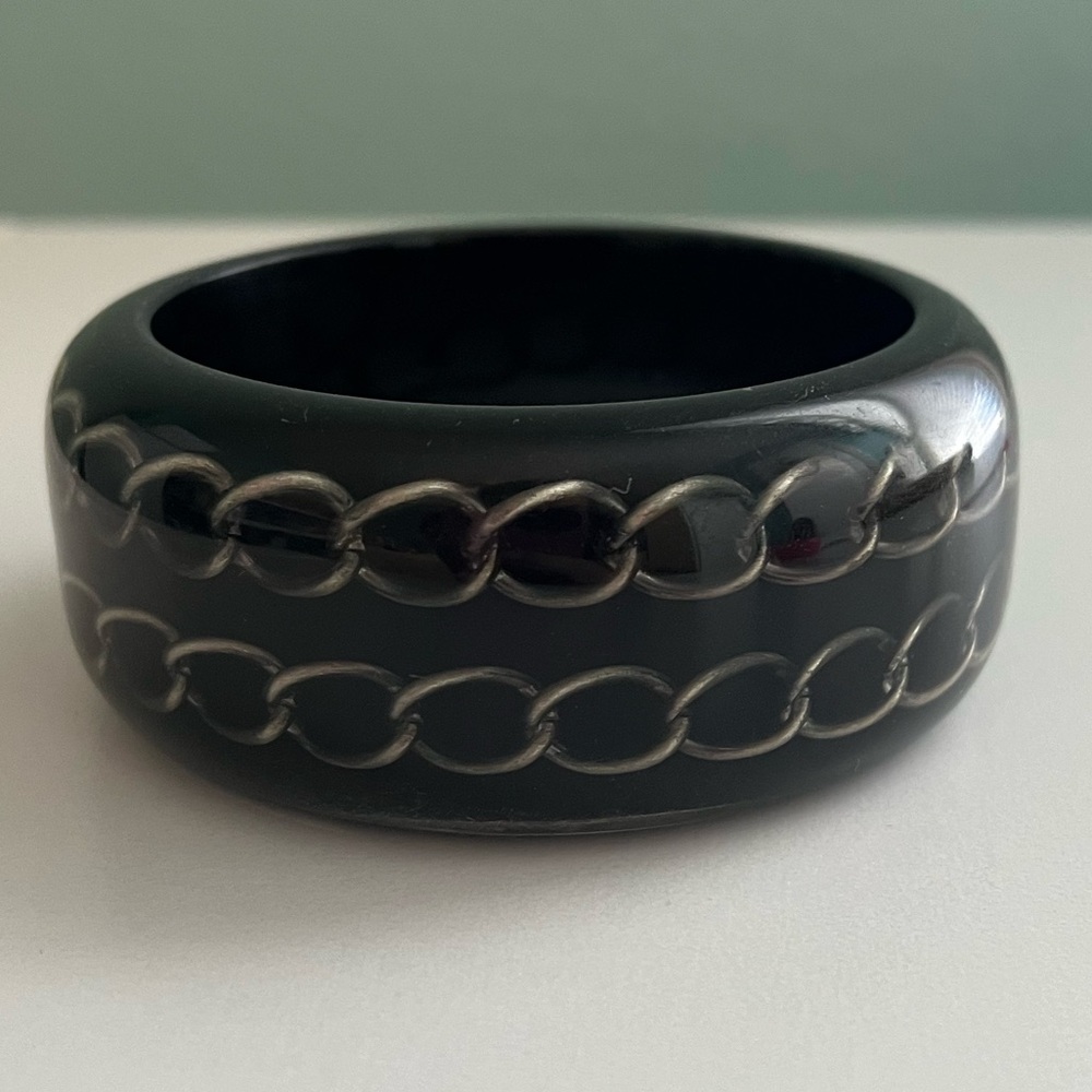 🌸Vintage Black and Silver Chain Resin Bangle Bracelet